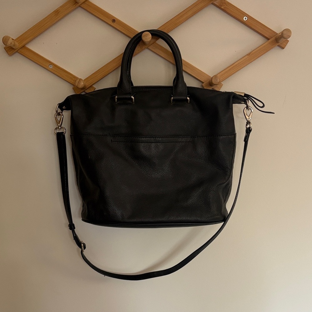 Banana Republic Black Pebbled Leather Tote Removable Strap
